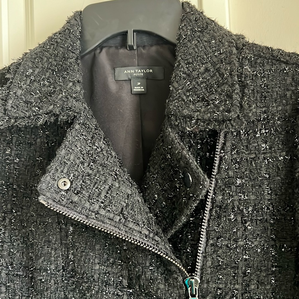 Ann Taylor Black Tweed Moto Jacket 2P - Picture 2 of 5